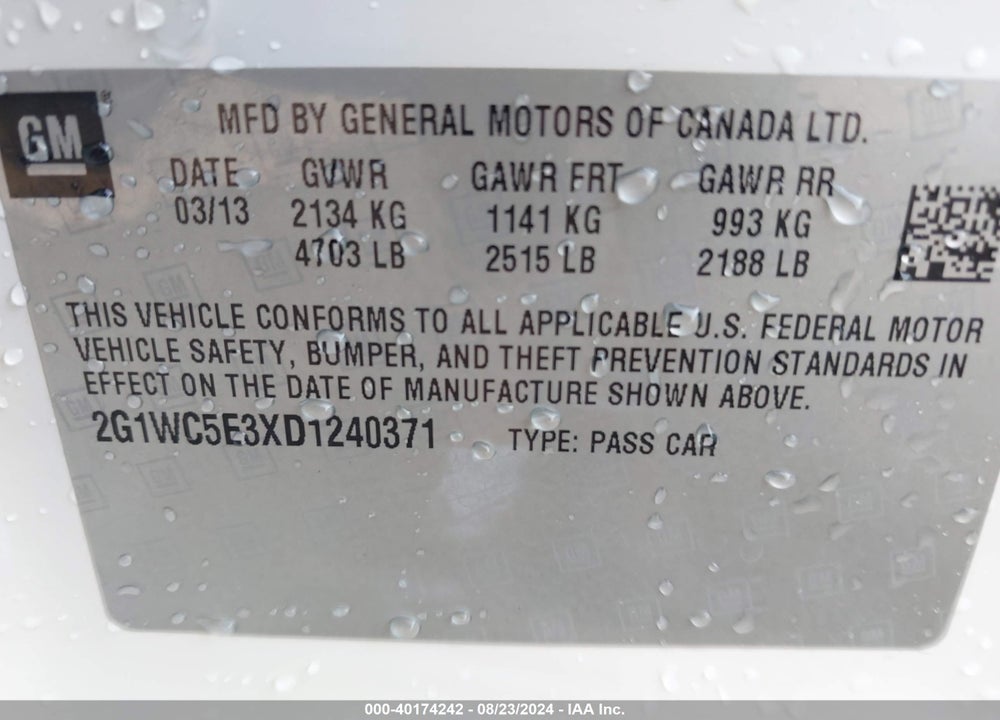 2013 CHEVROLET IMPALA LTZ VIN: 2G1WC5E3XD1240371