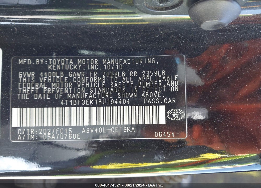 2011 TOYOTA CAMRY SE VIN: 4T1BF3EK1BU194404
