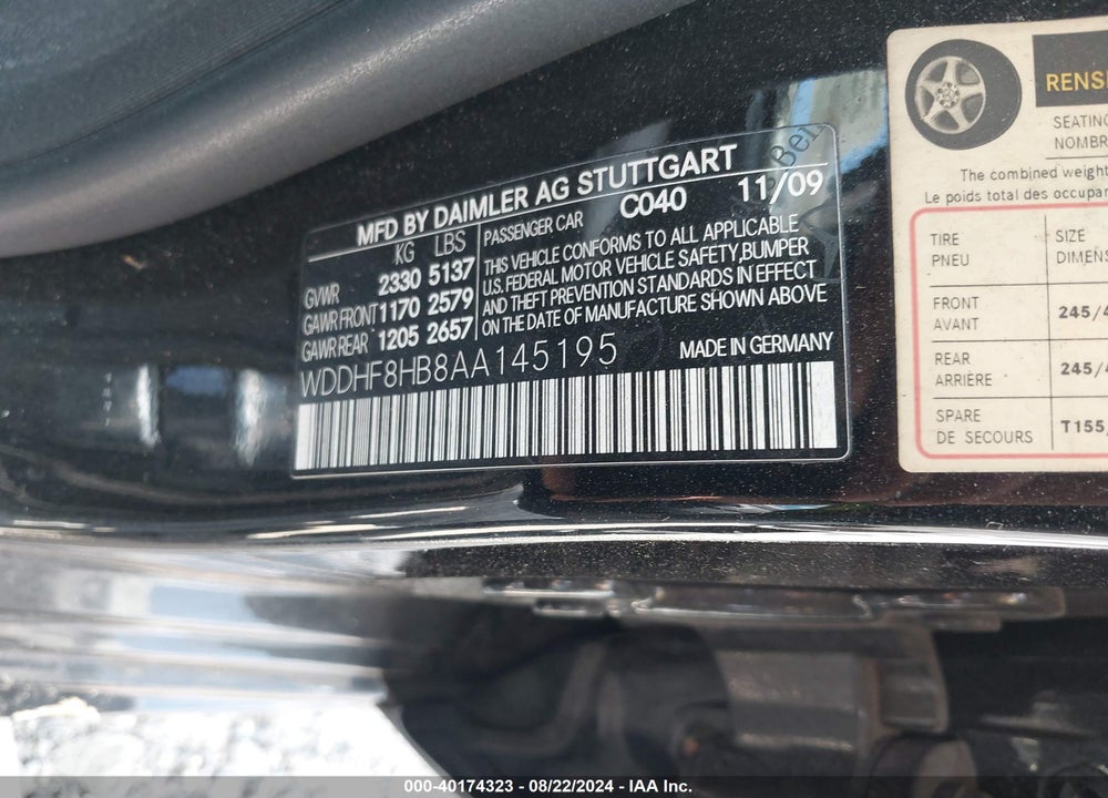 2010 MERCEDES-BENZ E 350 4MATIC VIN: WDDHF8HB8AA145195