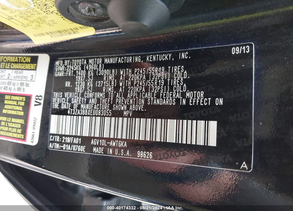 2014 TOYOTA VENZA LE VIN: 4T3ZA3BBXEU083055
