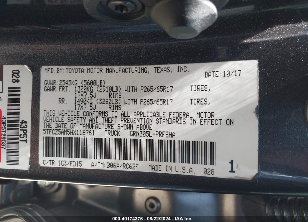 2017 TOYOTA TACOMA TRD SPORT VIN: 5TFCZ5AN5HX116761