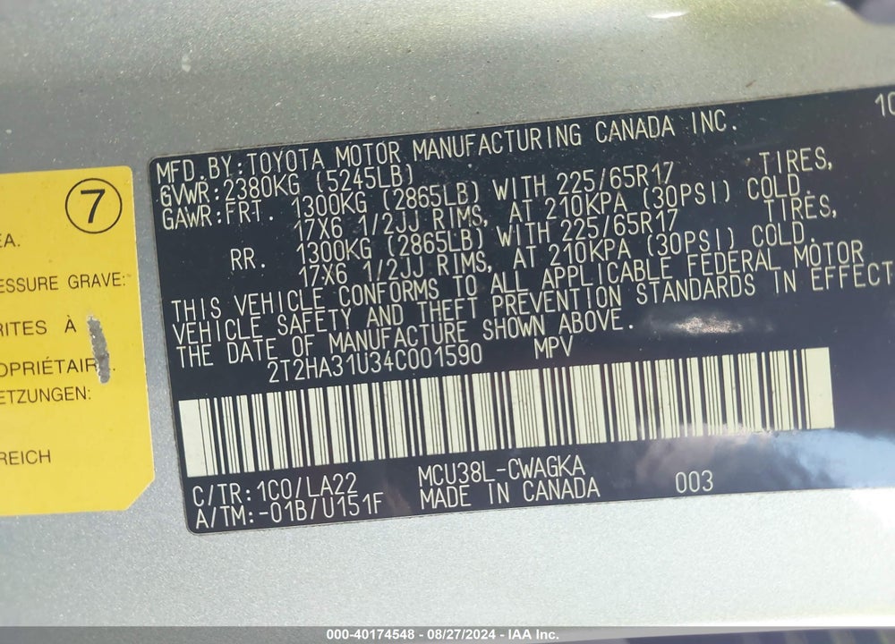 2004 LEXUS RX 330 VIN: 2T2HA31U34C001590