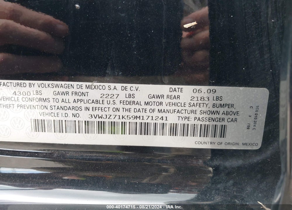 2009 VOLKSWAGEN JETTA VIN: 3VWJZ71K59M171241