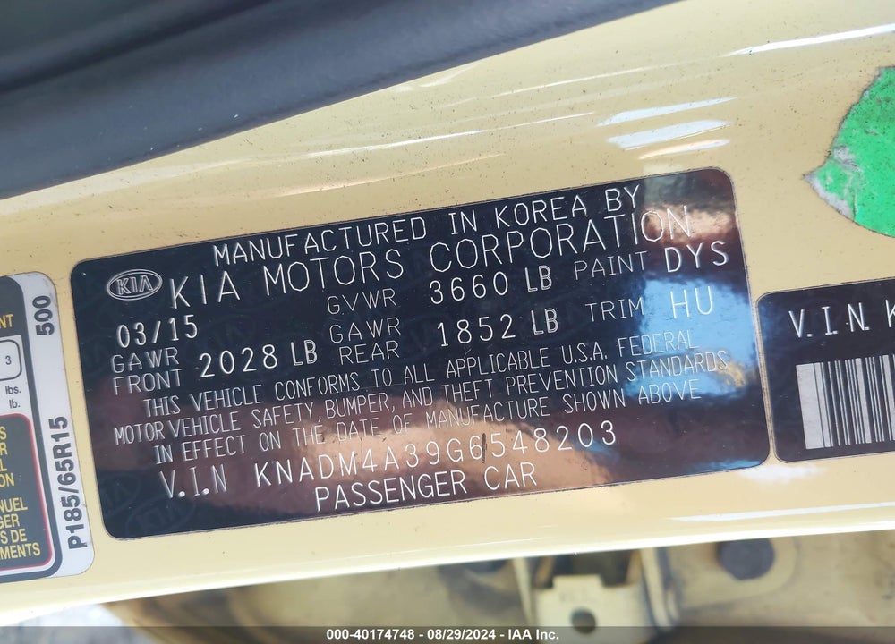 2016 KIA RIO LX VIN: KNADM4A39G6548203