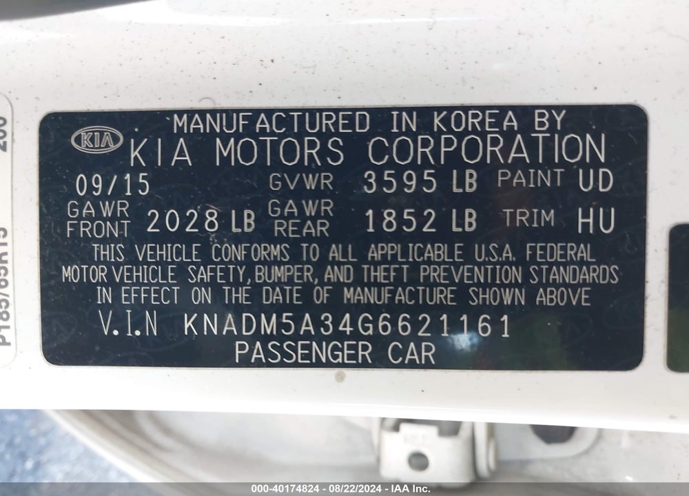 2016 KIA RIO LX VIN: KNADM5A34G6621161