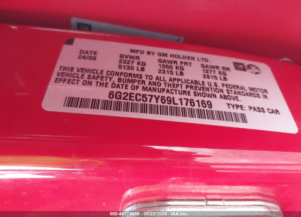 2009 PONTIAC G8 GT VIN: 6G2EC57Y69L176169