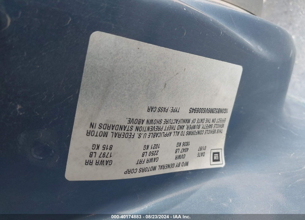 1997 OLDSMOBILE CUTLASS VIN: 1G3NB52M6V6306945