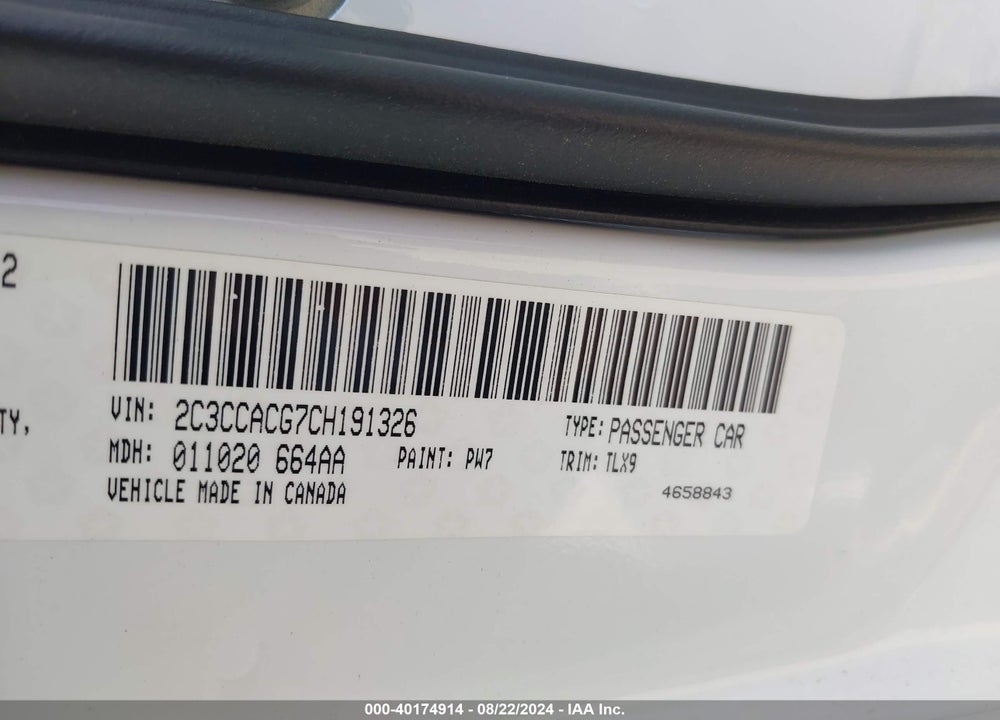 2012 CHRYSLER 300 LIMITED VIN: 2C3CCACG7CH191326