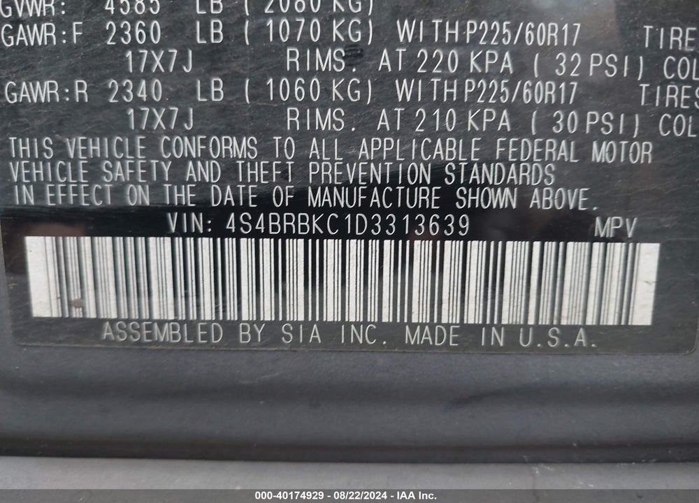 2013 SUBARU OUTBACK 2.5I LIMITED VIN: 4S4BRBKC1D3313639