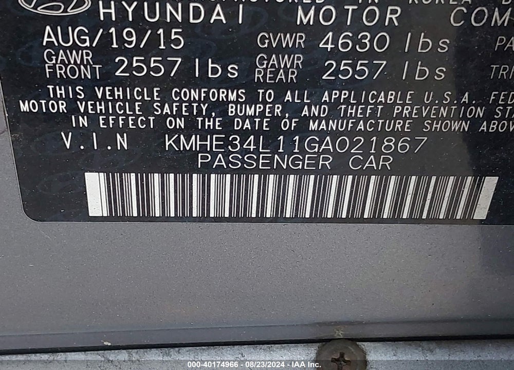 2016 HYUNDAI SONATA HYBRID LIMITED VIN: KMHE34L11GA021867