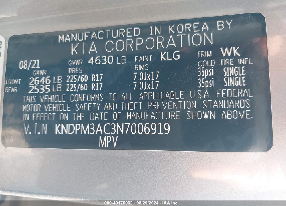 2022 KIA SPORTAGE LX VIN: KNDPM3AC3N7006919