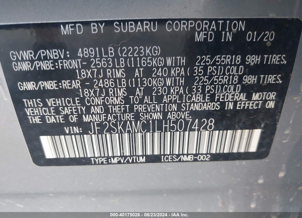 2020 SUBARU FORESTER SPORT VIN: JF2SKAMC1LH507428