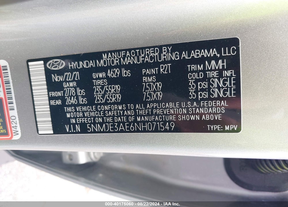 2022 HYUNDAI TUCSON VIN: 5NMJE3AE6NH071549
