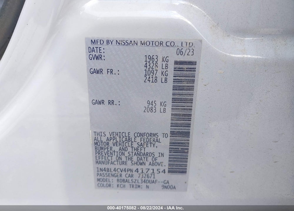 2023 NISSAN ALTIMA SR FWD VIN: 1N4BL4CV4PN417154