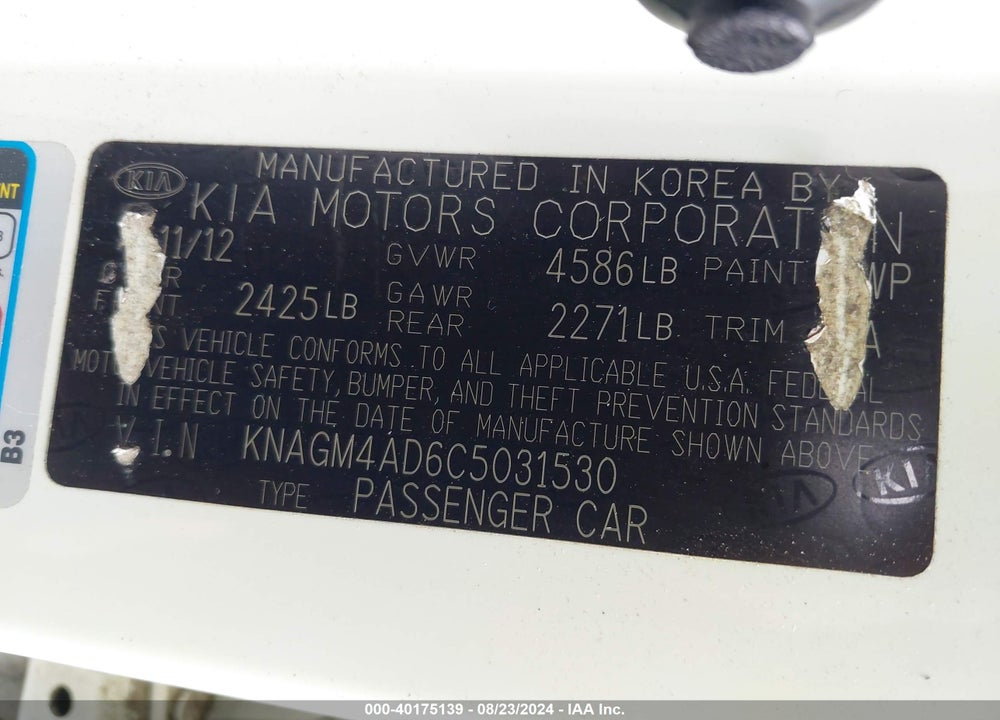 2012 KIA OPTIMA HYBRID EX VIN: KNAGM4AD6C5031530