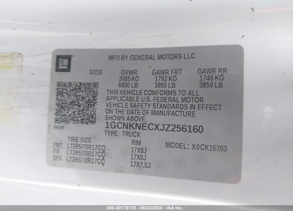 2018 CHEVROLET SILVERADO 1500 WT VIN: 1GCNKNECXJZ256160