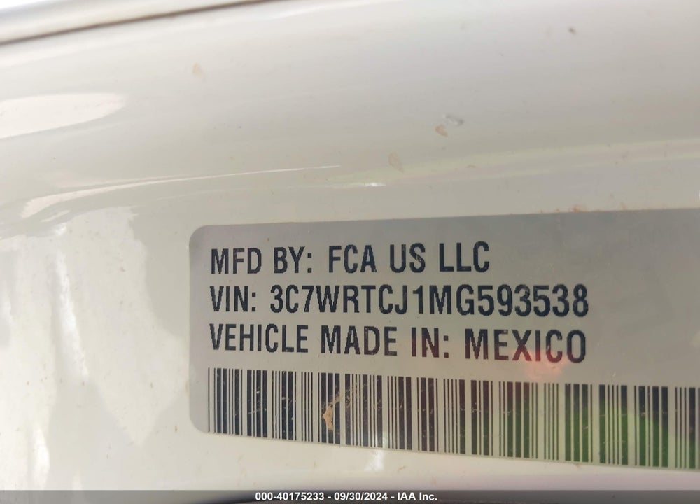 2021 RAM 3500 CHASSIS TRADESMAN/SLT/LAIE/LIMITED VIN: 3C7WRTCJ1MG593538