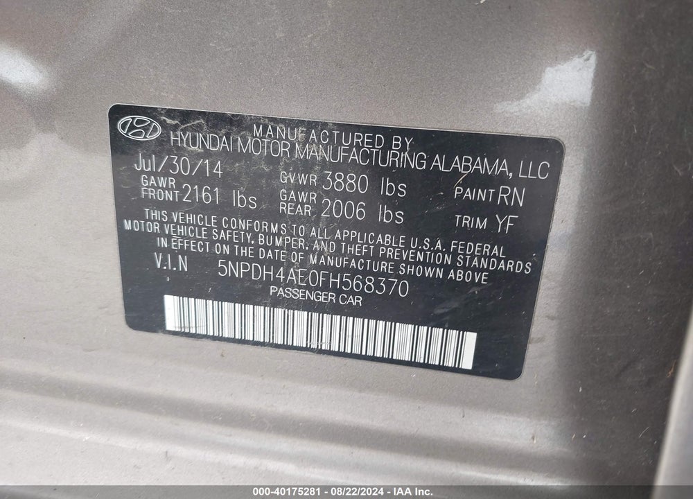 2015 HYUNDAI ELANTRA SE VIN: 5NPDH4AE0FH568370