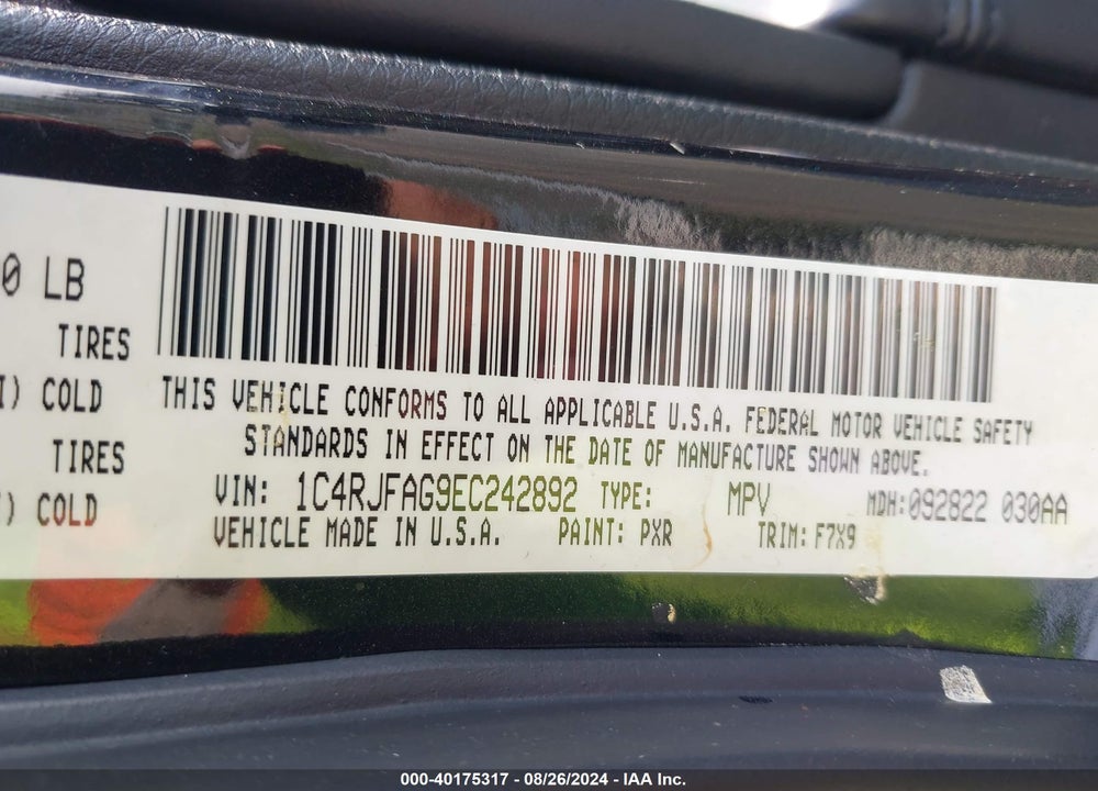 2014 JEEP GRAND CHEROKEE LAREDO VIN: 1C4RJFAG9EC242892