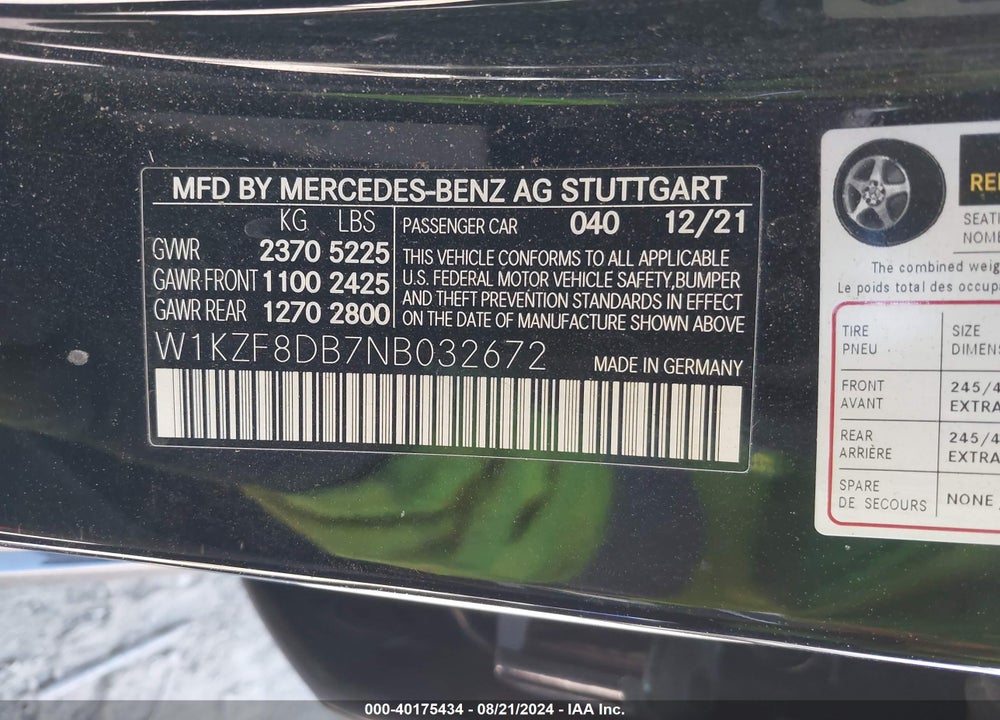 2022 MERCEDES-BENZ E 350 VIN: W1KZF8DB7NB032672