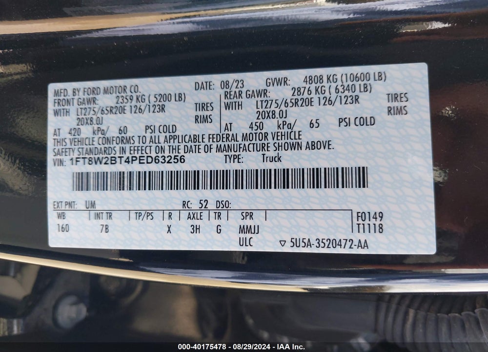 2023 FORD F-250 PLATINUM VIN: 1FT8W2BT4PED63256
