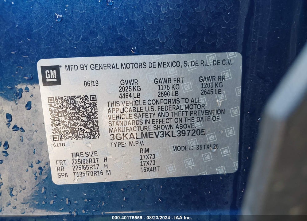 2019 GMC TERRAIN SLE VIN: 3GKALMEV3KL397205