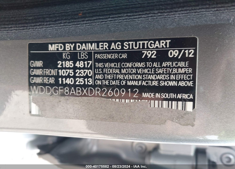 2013 MERCEDES-BENZ C 300 LUXURY 4MATIC/SPORT 4MATIC VIN: WDDGF8ABXDR260912