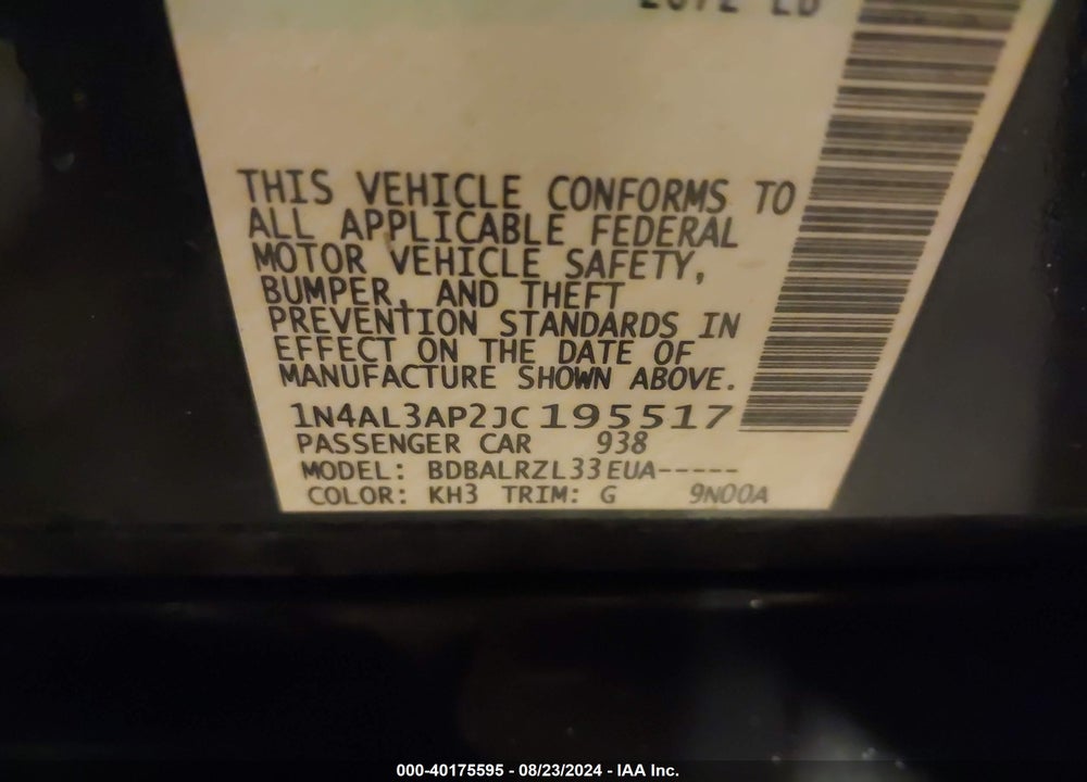 2018 NISSAN ALTIMA 2.5 SL VIN: 1N4AL3AP2JC195517