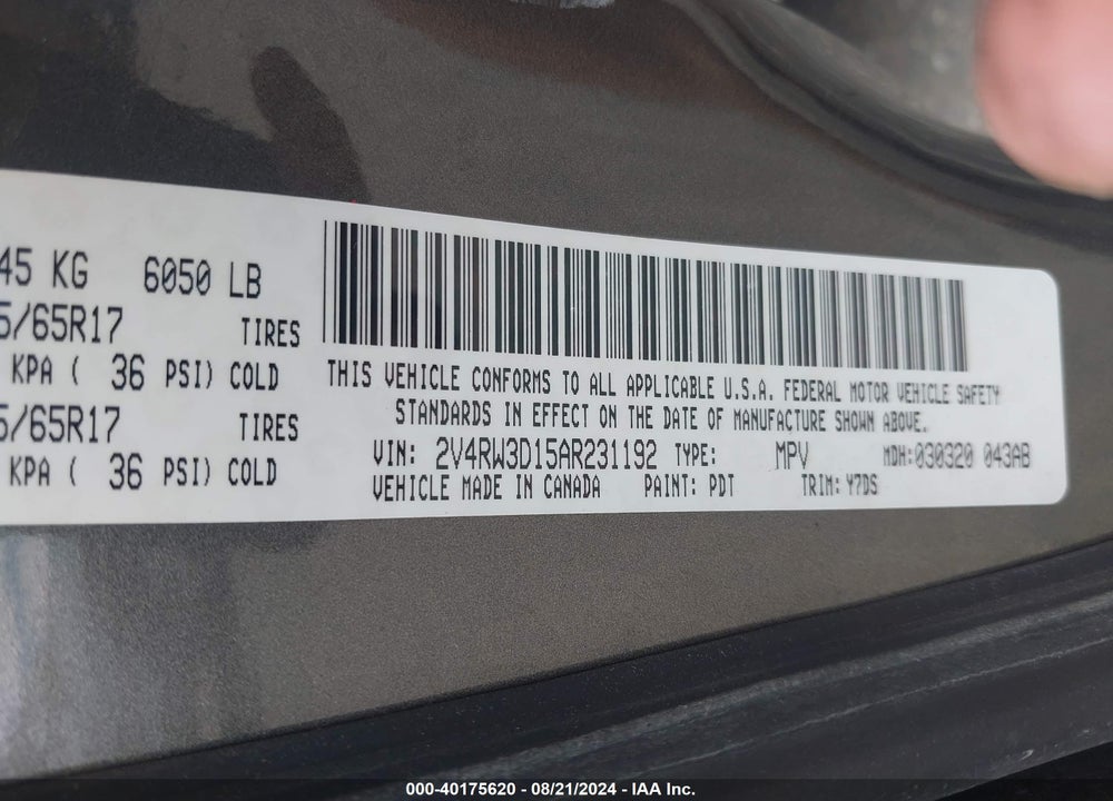 2010 VOLKSWAGEN ROUTAN SE VIN: 2V4RW3D15AR231192