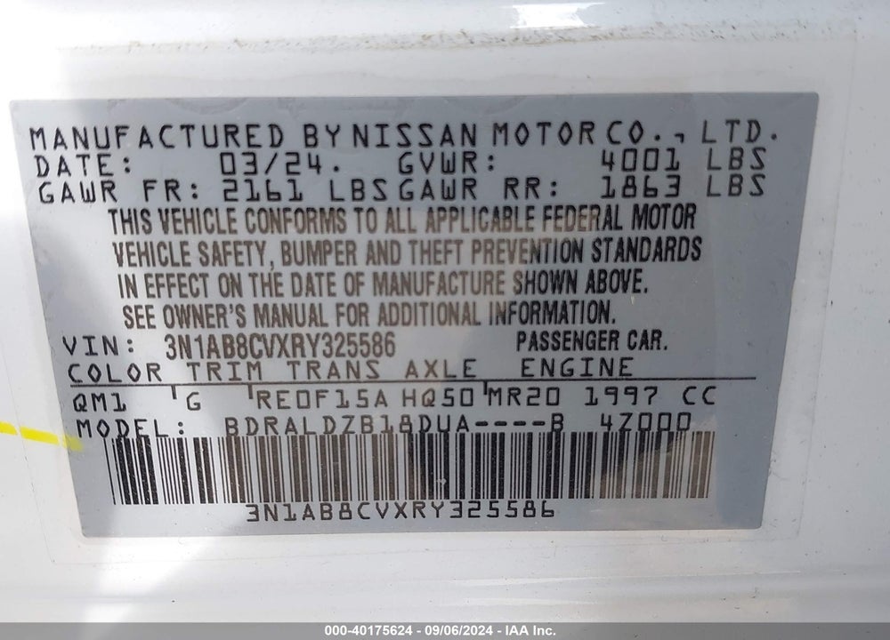2024 NISSAN SENTRA SV XTRONIC CVT VIN: 3N1AB8CVXRY325586