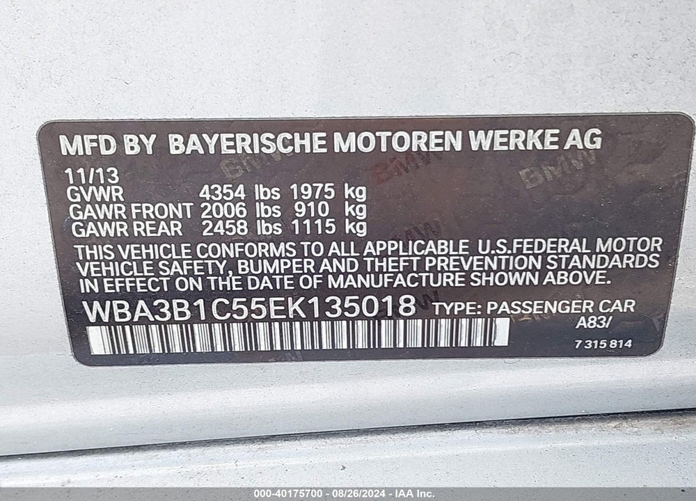 2014 BMW 320I VIN: WBA3B1C55EK135018