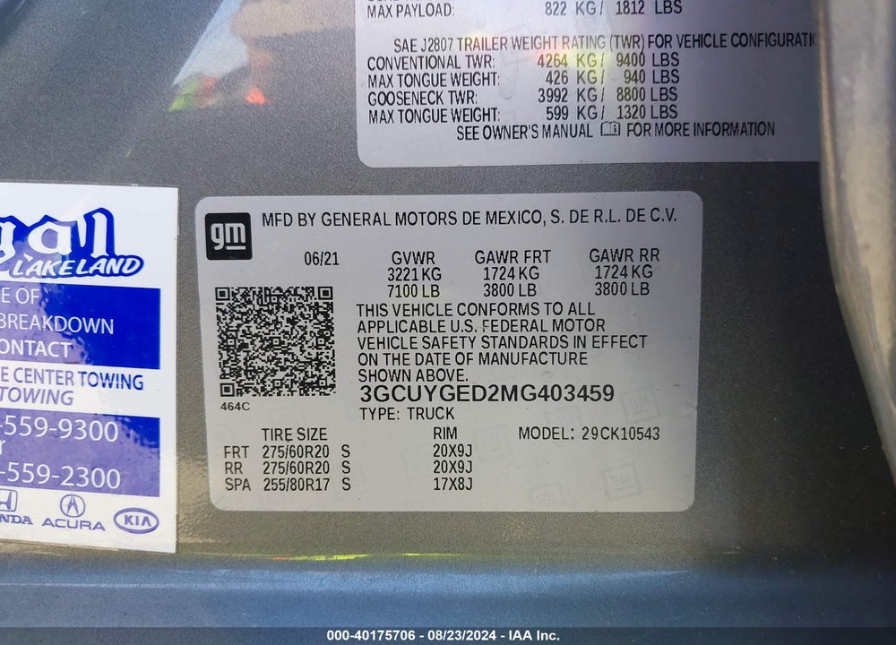 2021 CHEVROLET SILVERADO 1500 VIN: 3GCUYGED2MG403459