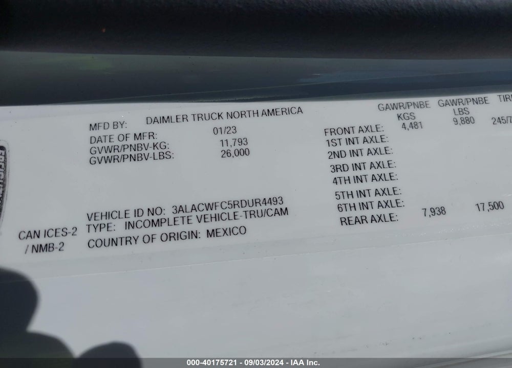 2024 FREIGHTLINER M2 106 MEDIUM DUTY VIN: 3ALACWFC5RDUR4493