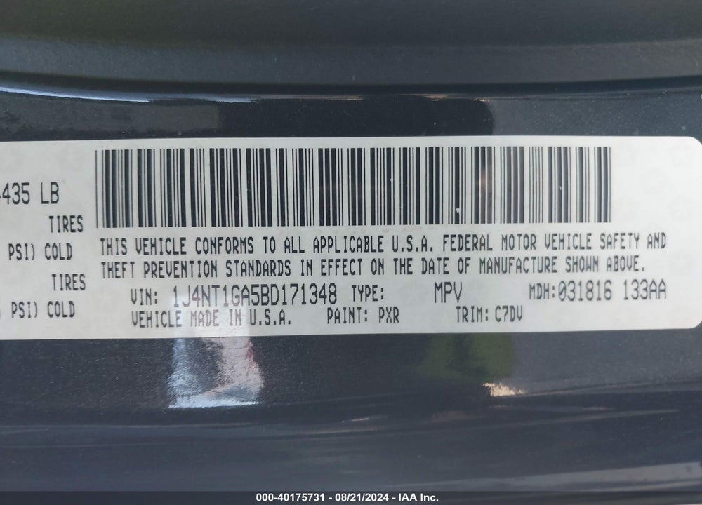 2011 JEEP PATRIOT VIN: 1J4NT1GA5BD171348