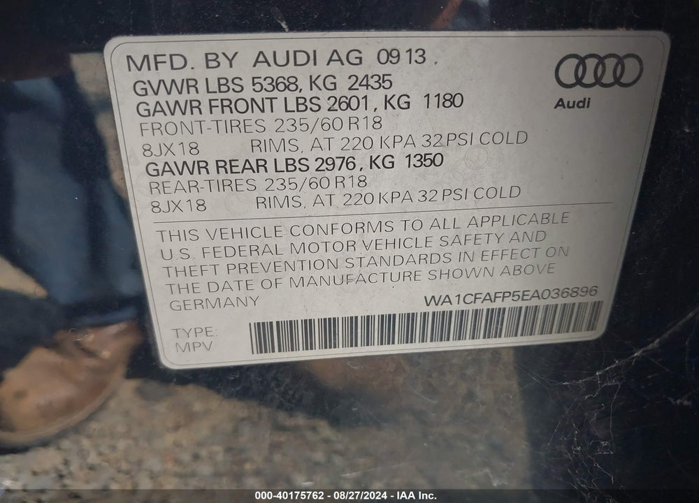 2014 AUDI Q5 VIN: WA1CFAFP5EA036896