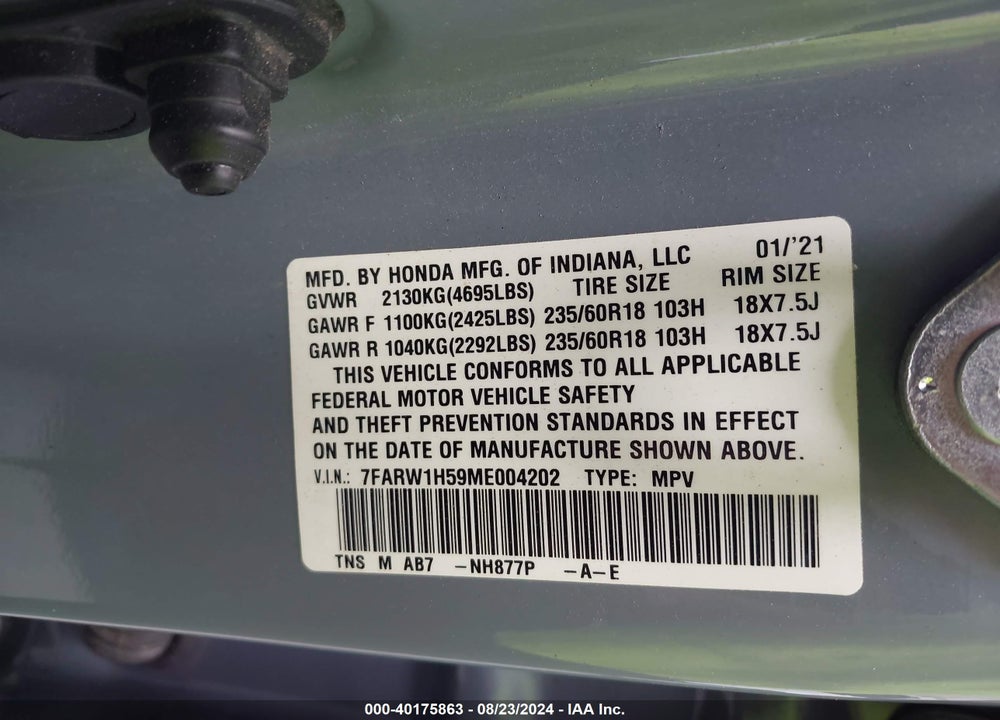 2021 HONDA CR-V 2WD EX VIN: 7FARW1H59ME004202