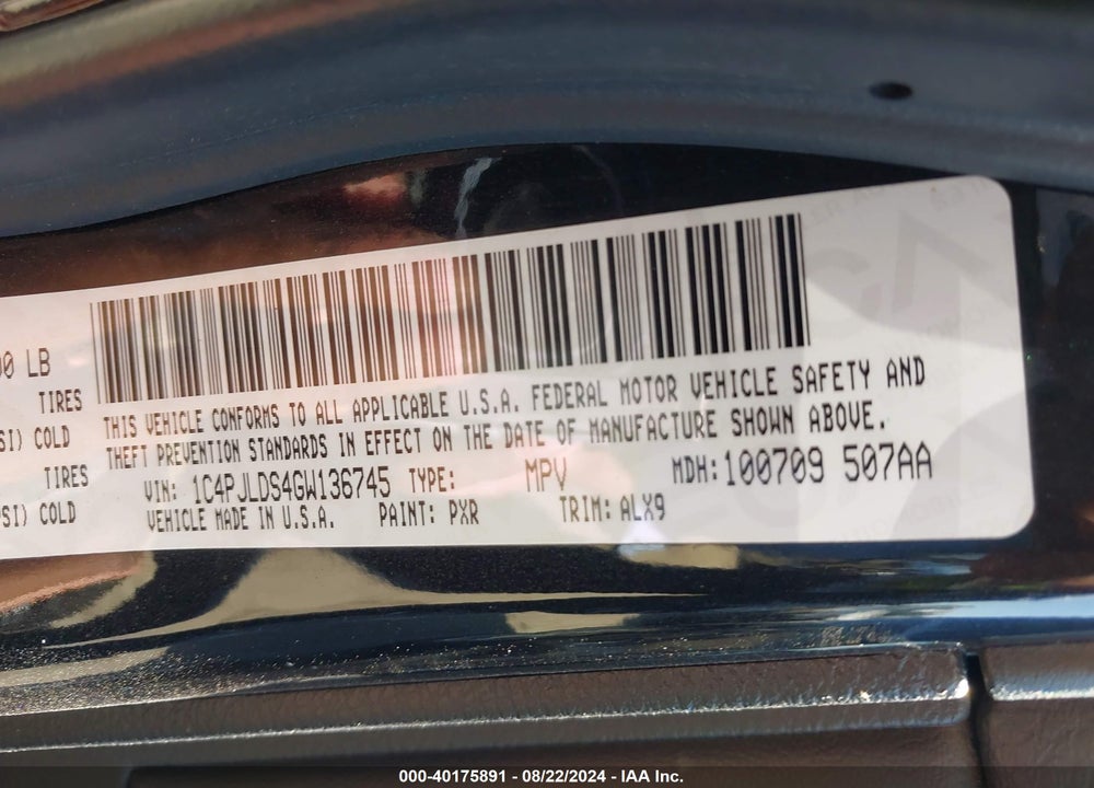 2016 JEEP CHEROKEE LIMITED VIN: 1C4PJLDS4GW136745