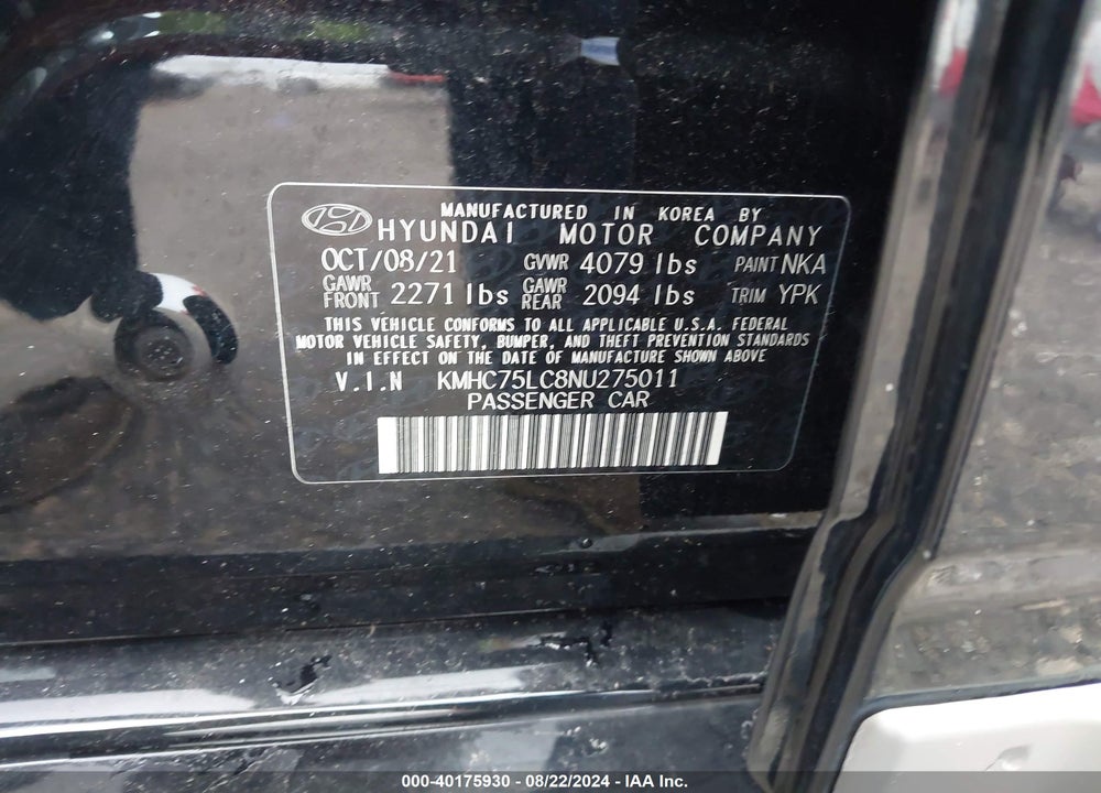 2022 HYUNDAI IONIQ HYBRID SE VIN: KMHC75LC8NU275011
