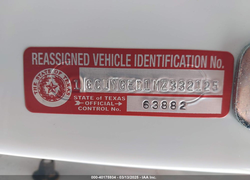 2021 CHEVROLET SILVERADO 1500 VIN: 1GCUYGED1MZ332125