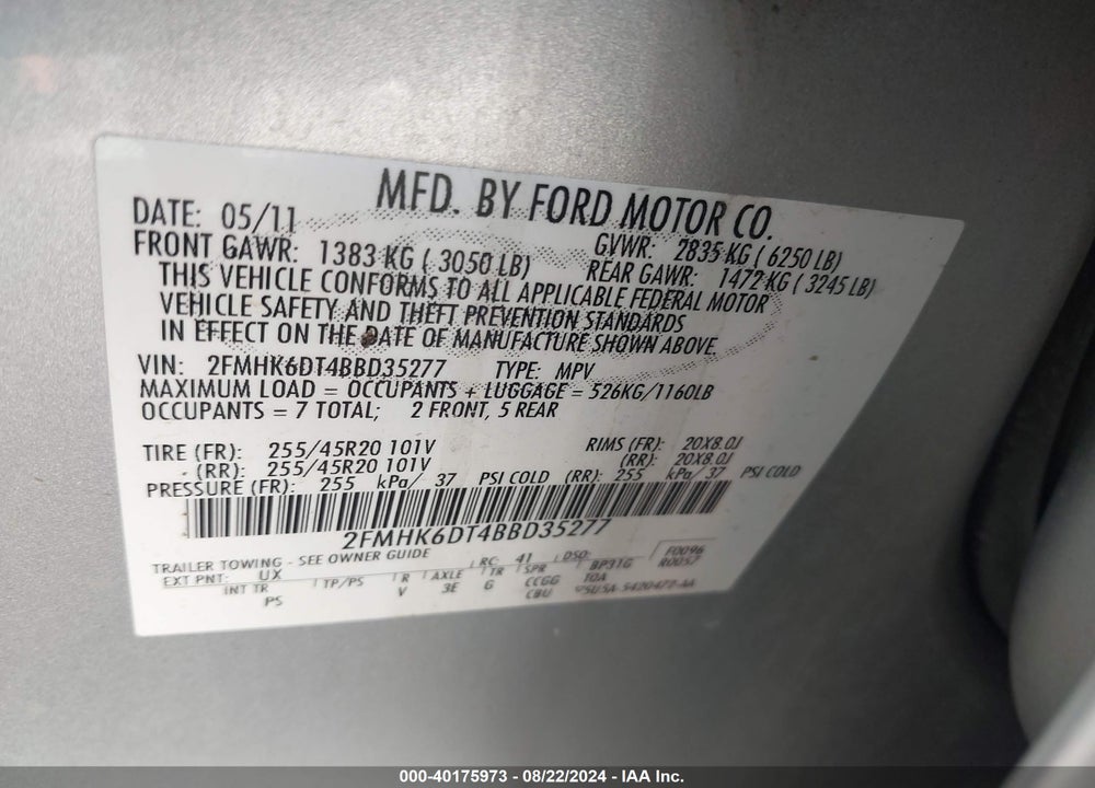 2011 FORD FLEX LIMITED VIN: 2FMHK6DT4BBD35277