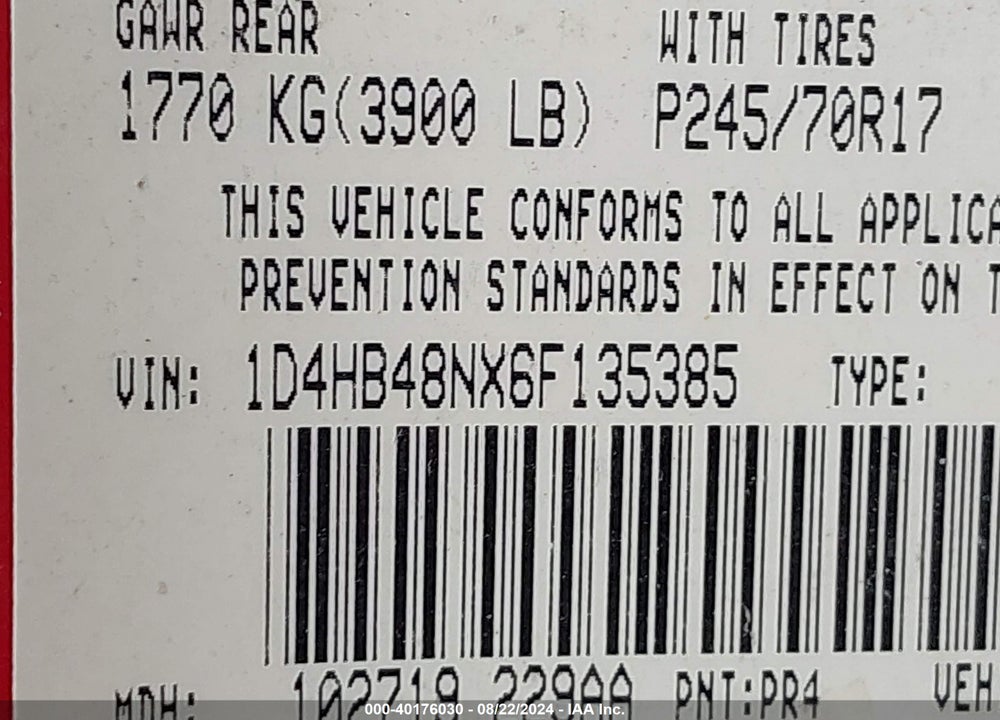 2006 DODGE DURANGO SLT VIN: 1D4HB48NX6F135385