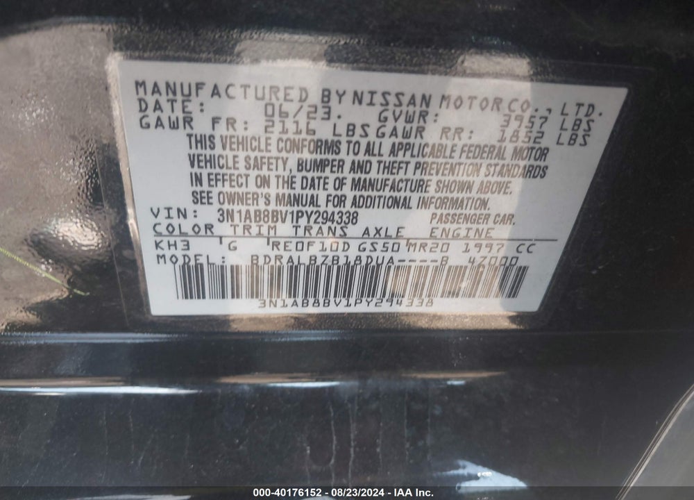 2023 NISSAN SENTRA S XTRONIC CVT VIN: 3N1AB8BV1PY294338
