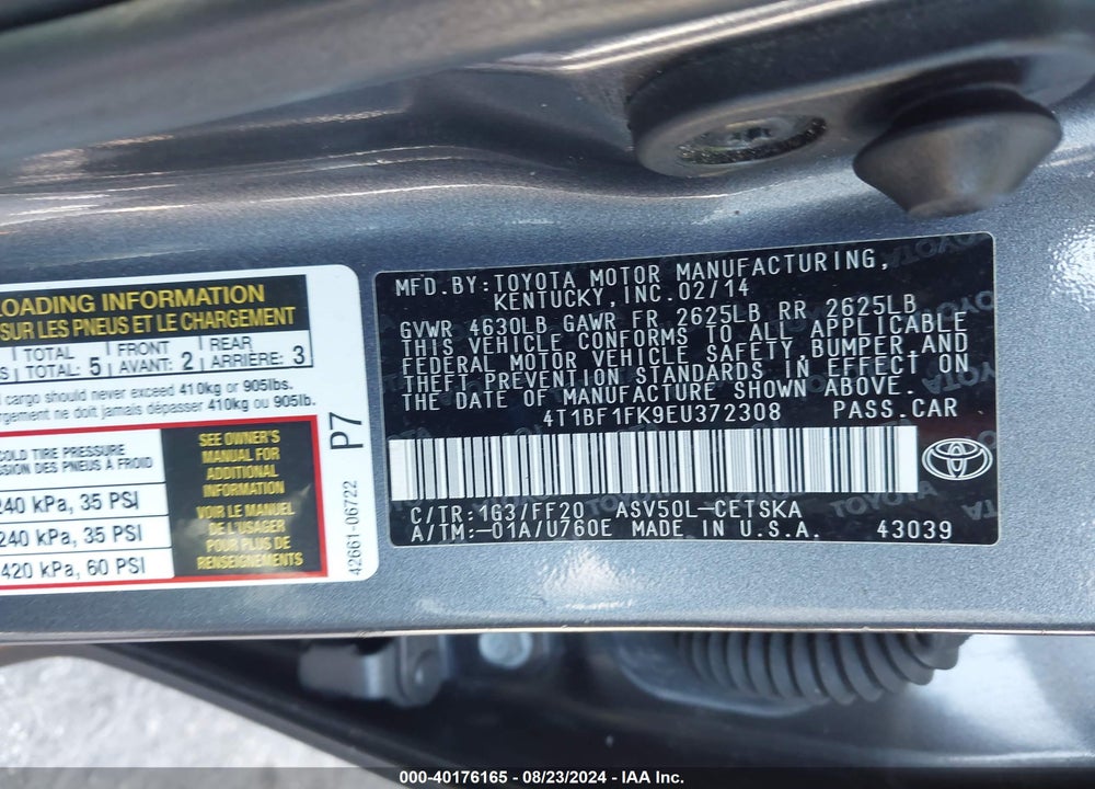2014 TOYOTA CAMRY SE VIN: 4T1BF1FK9EU372308