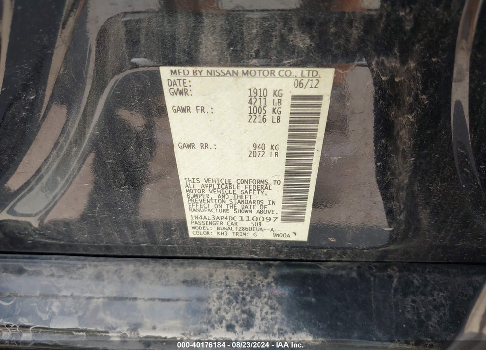 2013 NISSAN ALTIMA 2.5 SV VIN: 1N4AL3AP4DC110097