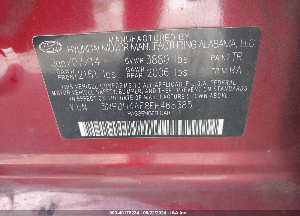 2014 HYUNDAI ELANTRA SE VIN: 5NPDH4AE8EH468385