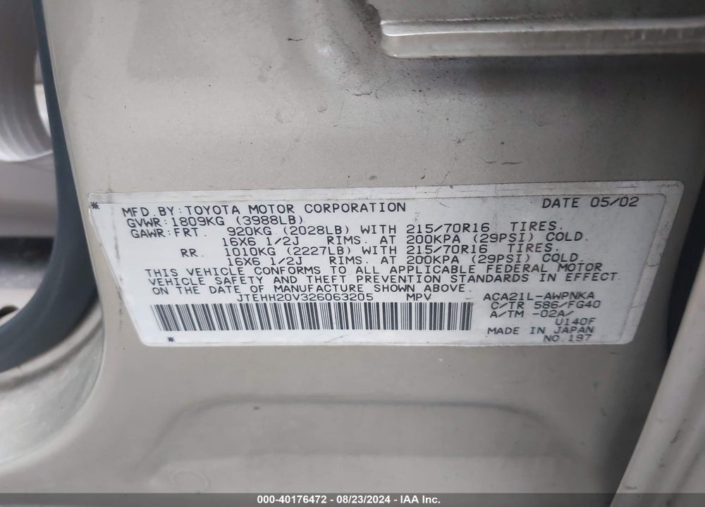 2002 TOYOTA RAV4 VIN: JTEHH20V326063205