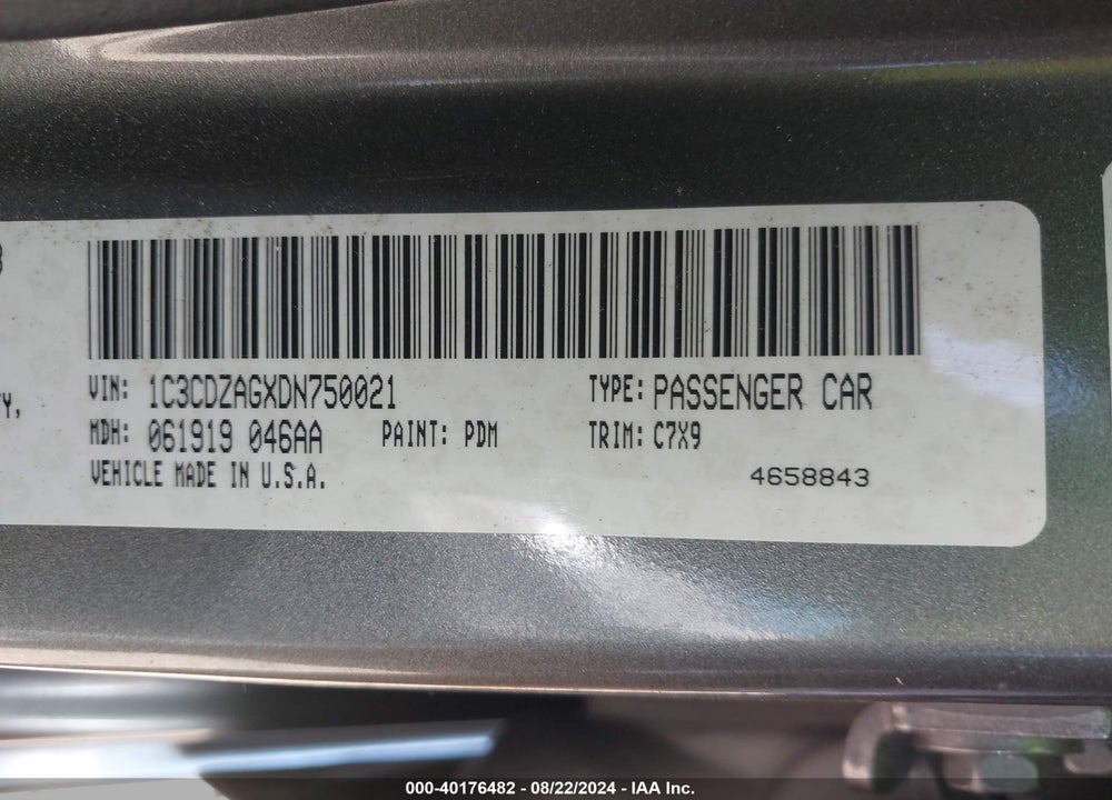 2013 DODGE AVENGER SE V6 VIN: 1C3CDZAGXDN750021
