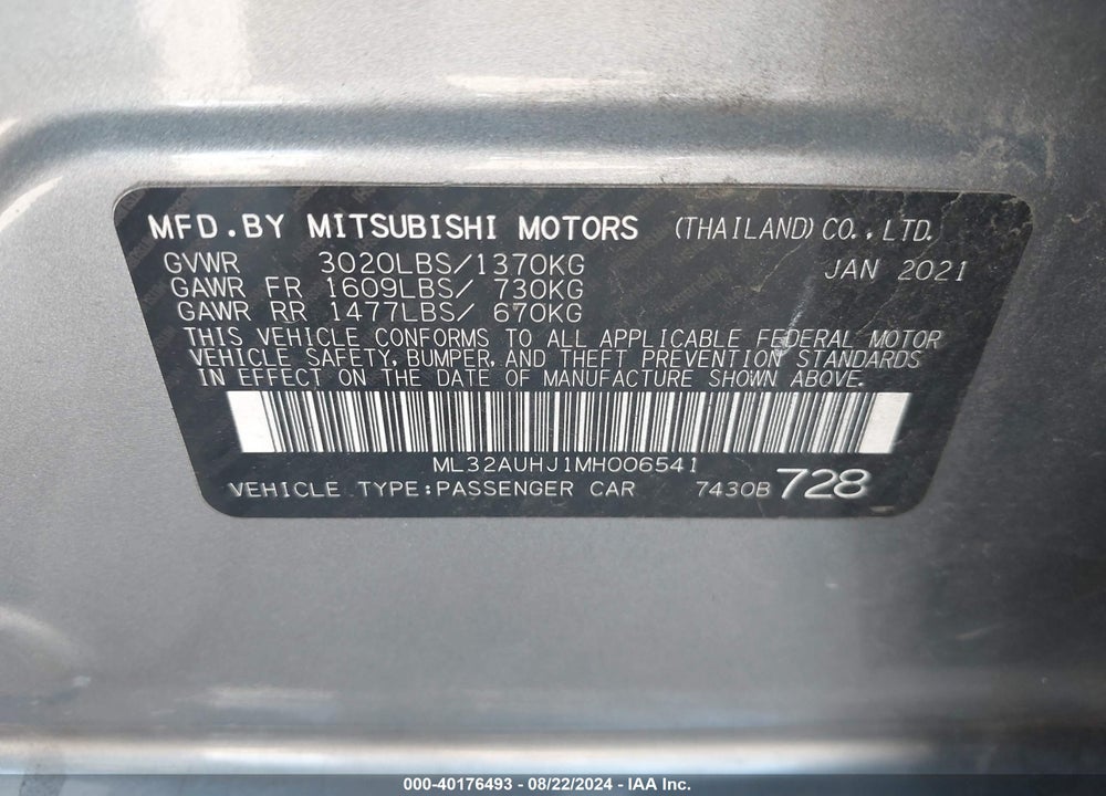 2021 MITSUBISHI MIRAGE CARBONITE EDITION/ES/LE VIN: ML32AUHJ1MH006541