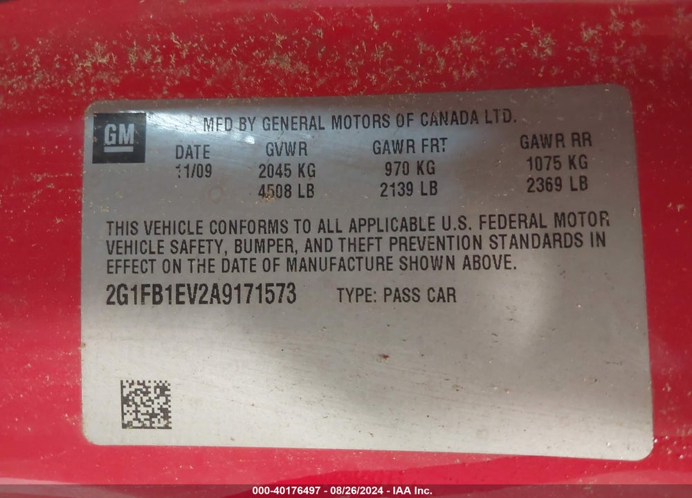 2010 CHEVROLET CAMARO 1LT VIN: 2G1FB1EV2A9171573