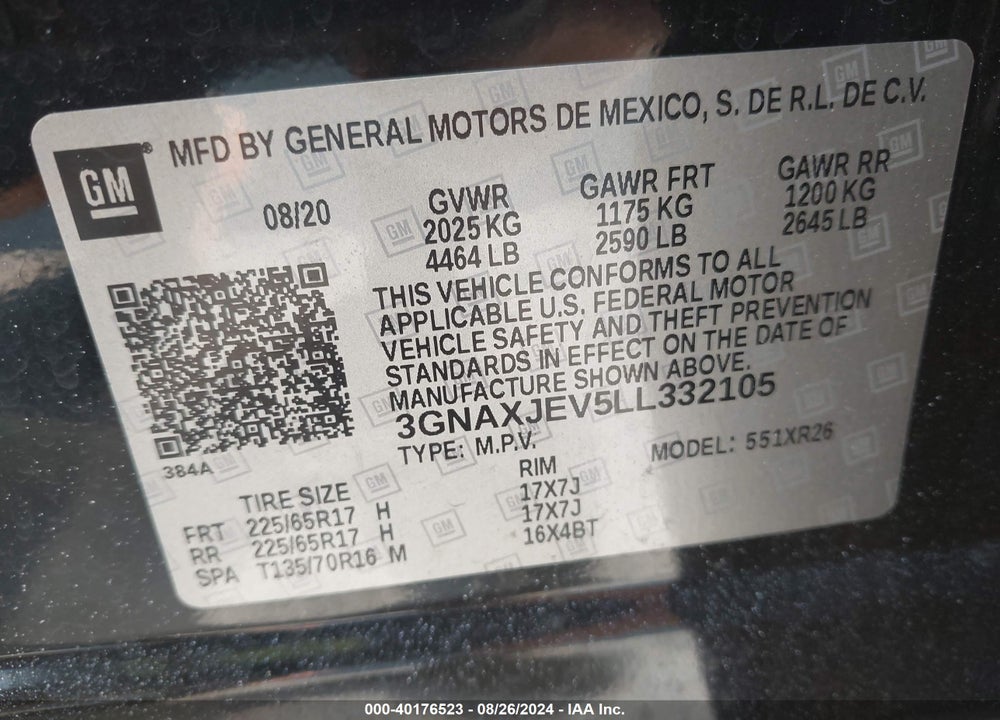 2020 CHEVROLET EQUINOX FWD 2FL VIN: 3GNAXJEV5LL332105